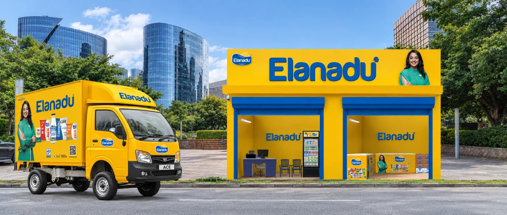 Elanadu Standardised and Toned Milk packets over the Kerala countryside